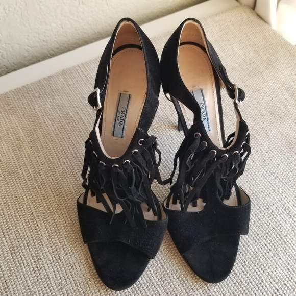Prada | Suede Fringe Sandals - Picture 5 of 12